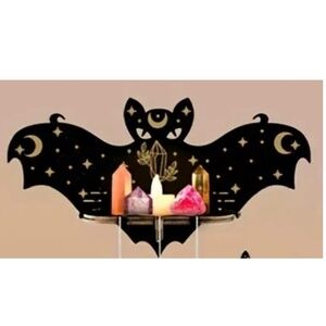 NEW! Majestic Black and Gold Bat Crystal / Gemstone Display Wall Shelf!